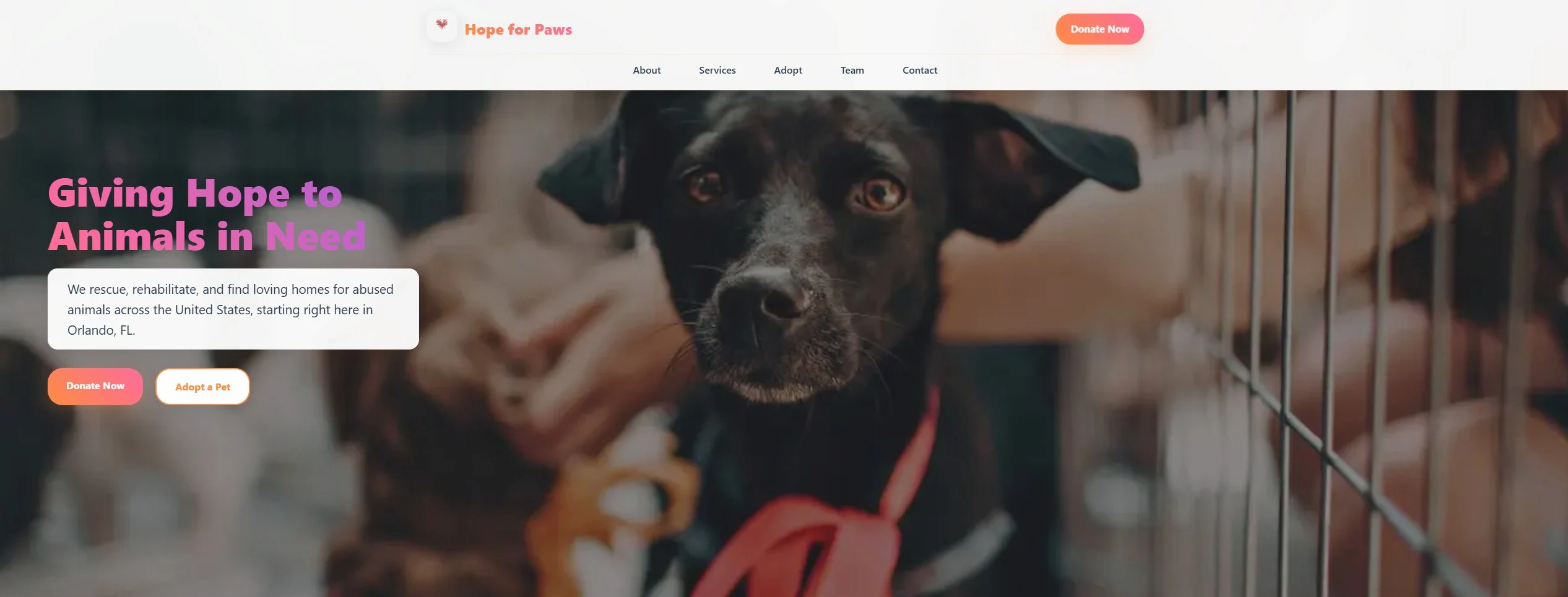 Animal Non-Profit Demo - Hope for Paws Website