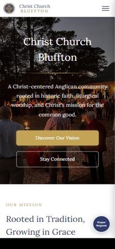Christ Church Bluffton — church web design (mobile view)