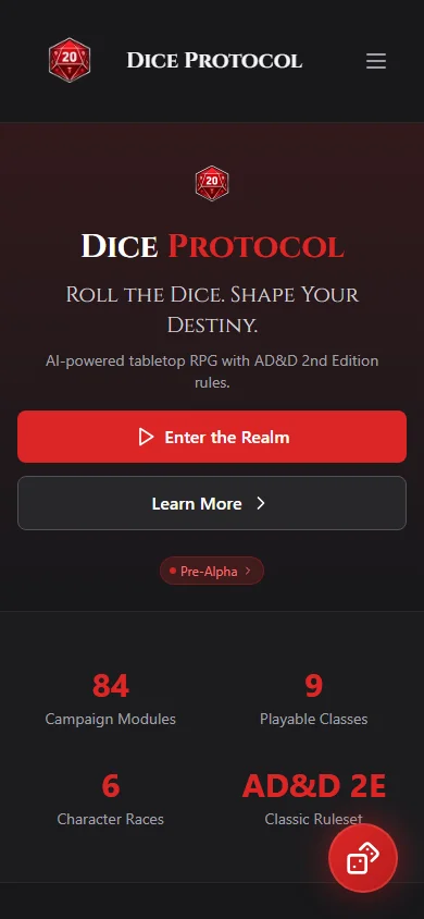 Dice Protocol website mobile