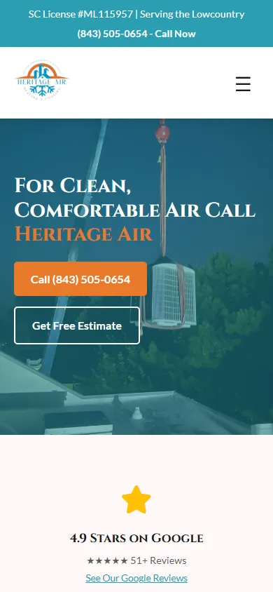 Heritage Cooling website mobile