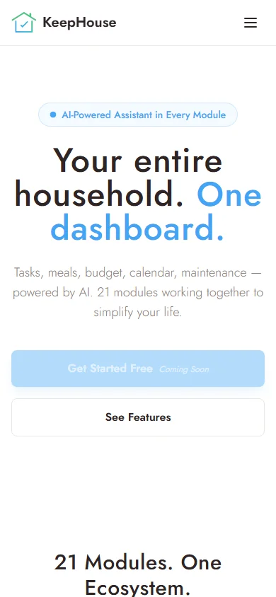 KeepHouse website mobile