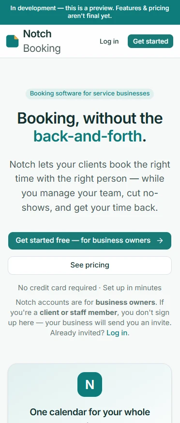 Notch — booking and scheduling software design (mobile view)