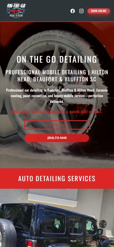 On The Go Detailing website mobile