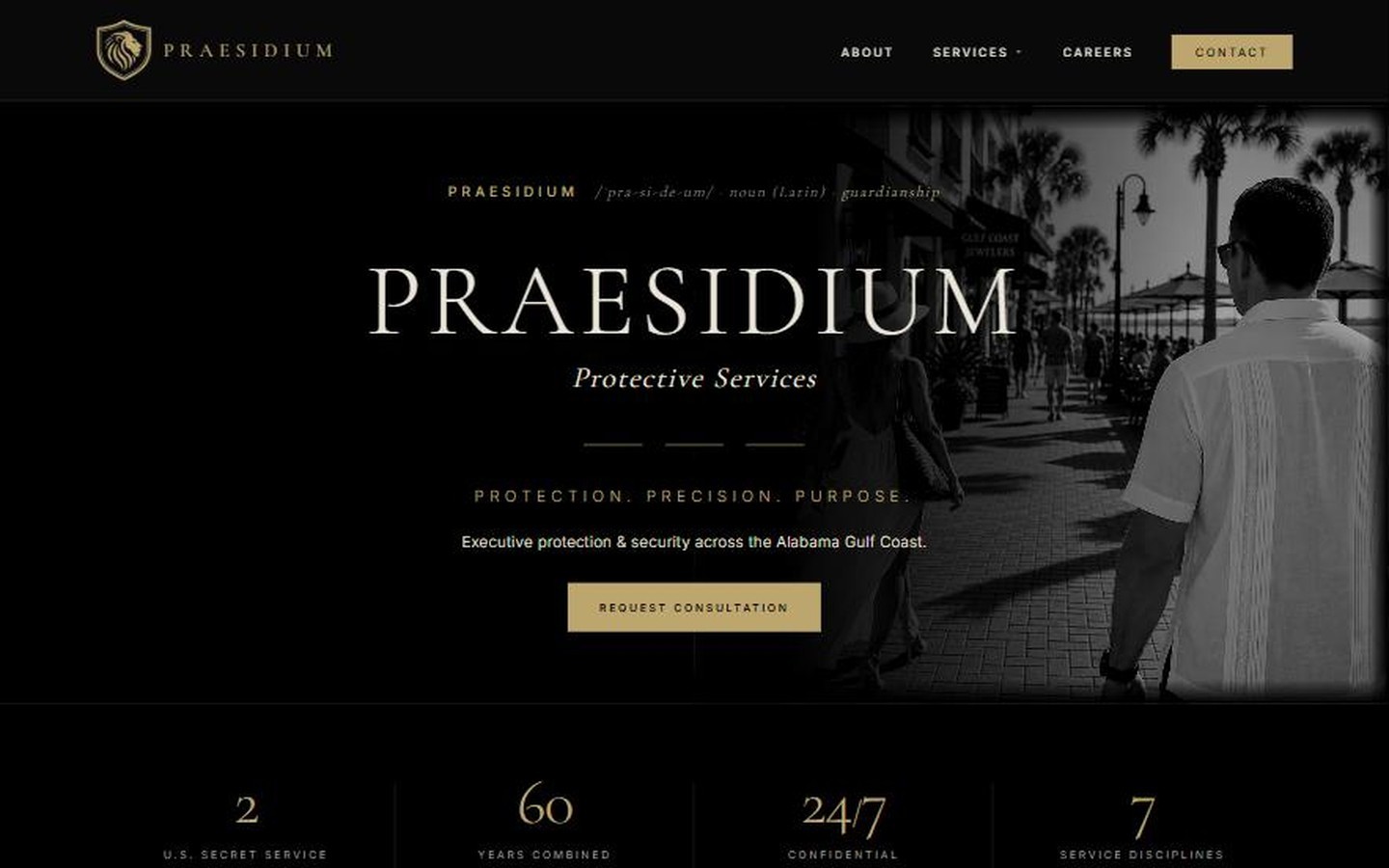 Praesidium Protective Services — Gulf Coast security firm web design portfolio