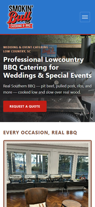 Smokin' Bull Catering & BBQ — Bluffton SC catering web design (mobile view)